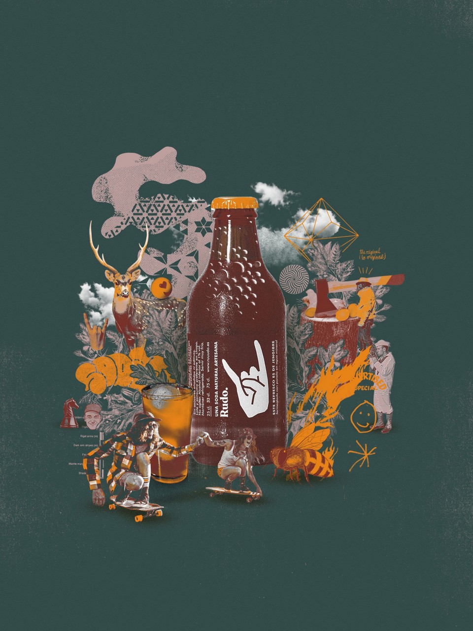 Ilustración de una botella de Rudo hecha por Max-o-matic